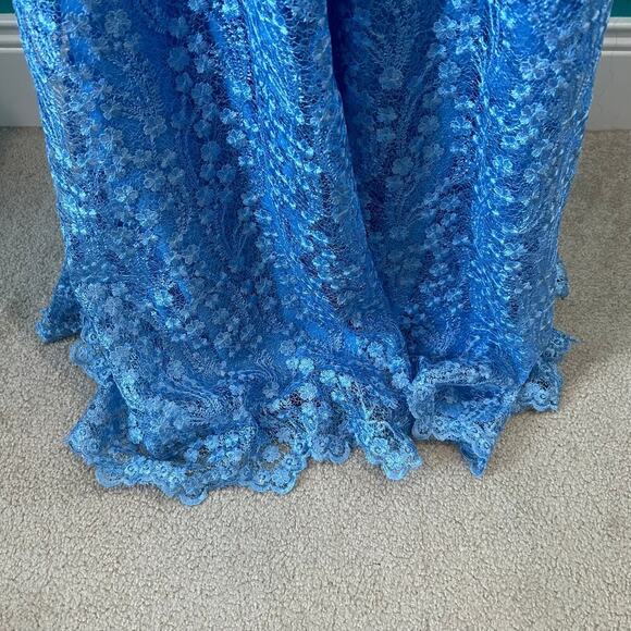 NWT Mac Duggal Blue Lace Ruffled Rhinestone Waist Maxi Gown Formal Prom Size 4 - Picture 4 of 8